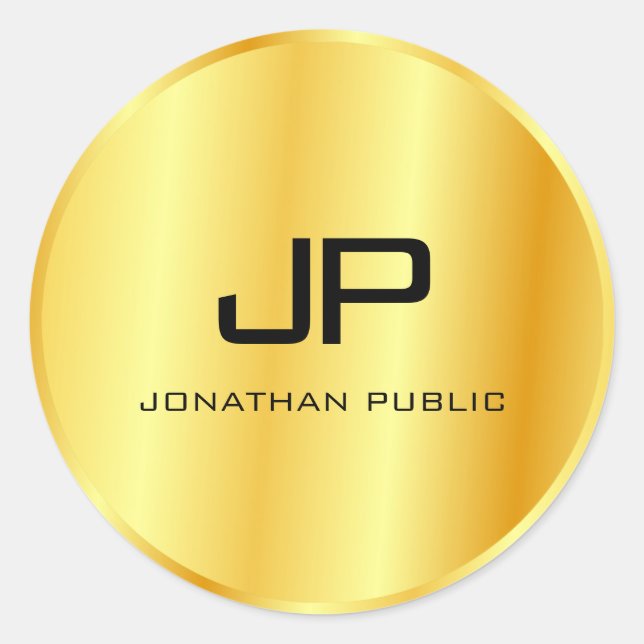 Trendy Imitats Gold Metallic Look Monogram Templat Runder Aufkleber (Vorderseite)