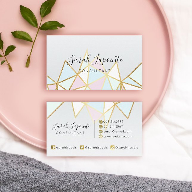 Trendy Imitats Gold & Pastel Geometric Design Visitenkarte (Pastel Geometric Business Card)