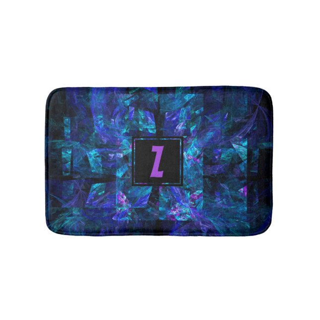 Trendy Initial Letter Monogram Shimmering Blue Badematte (Vorderseite)