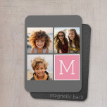 Trendy Instagram Foto Collage Custom Monogram Magnet<br><div class="desc">Modernes Pastellrosa und Grau - Mit 3 quadratischen Fotos schaffen Sie ein einzigartiges und persönliches Geschenk. Oder man behalte den Hipster Welpe und macht einen trendigen Sake. Wenn Sie die Bilder anpassen müssen,  klicken Sie auf das Werkzeug anpassen,  um Änderungen vorzunehmen.</div>