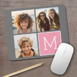 Trendy Instagram Foto Collage Custom Monogram Mousepad<br><div class="desc">Modernes Pastellrosa und Grau - Mit 3 quadratischen Fotos schaffen Sie ein einzigartiges und persönliches Geschenk. Oder man behalte den Hipster Welpe und macht einen trendigen Sake. Wenn Sie die Bilder anpassen müssen,  klicken Sie auf das Werkzeug anpassen,  um Änderungen vorzunehmen.</div>