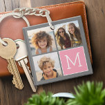 Trendy Instagram Foto Collage Custom Monogram Schlüsselanhänger<br><div class="desc">Modernes Pastellrosa und Grau - Mit 3 quadratischen Fotos schaffen Sie ein einzigartiges und persönliches Geschenk. Oder man behalte den Hipster Welpe und macht einen trendigen Sake. Wenn Sie die Bilder anpassen müssen,  klicken Sie auf das Werkzeug anpassen,  um Änderungen vorzunehmen.</div>