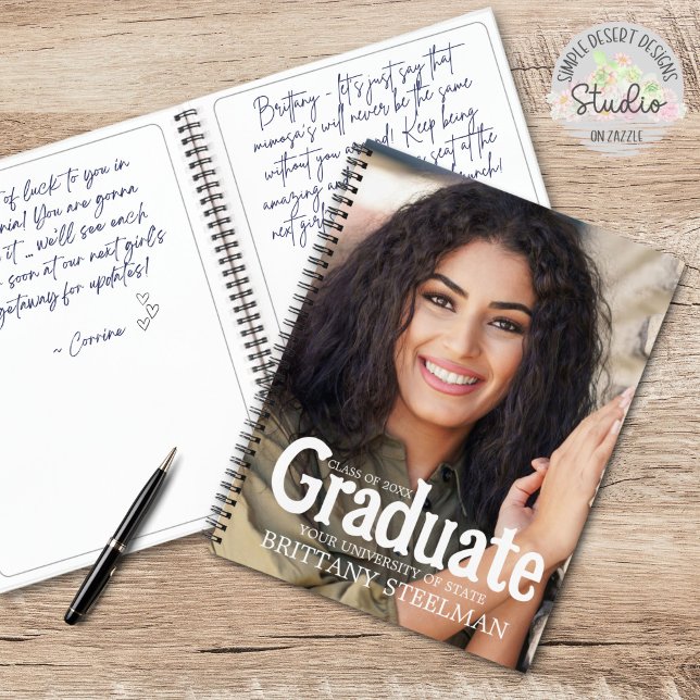 Trendy Instant Foto Graduation Party Gästebuch Notizbuch (Modern Trendy Graduation Party Guest Book with space for  2 photos and instant photo scrapbook gift)