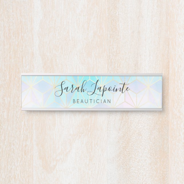 Trendy Iridescent & Pastel Geometric Pattern Türschild (Vorderseite )