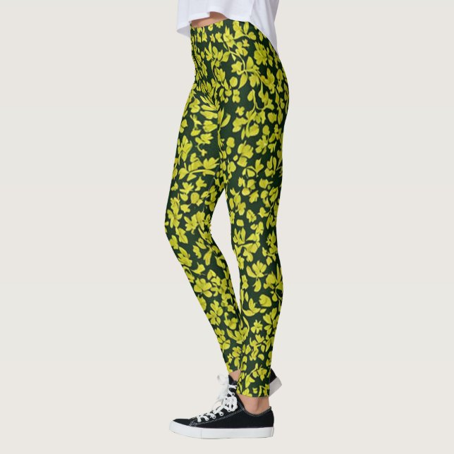 Trendy italienische Olive Blätter Muster, grüne Bl Leggings (Links)