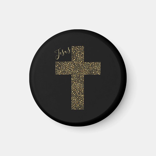 Trendy Jesus Gold Cross Black Magnet (Vorne)