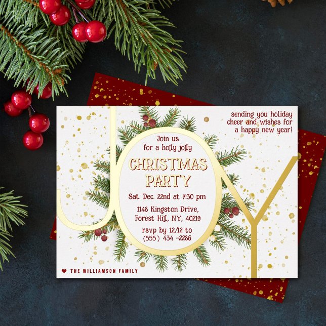 Trendy Joy Pine Boughs Wreath Christmas Party Folieneinladung (Von Creator hochgeladen)