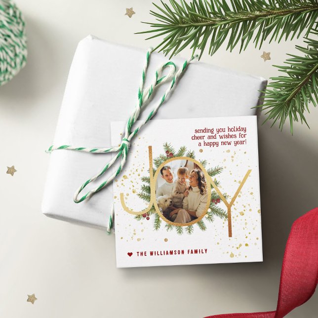 Trendy Joy Pine Boughs Wreath Christmas Photo Geschenkanhänger (Von Creator hochgeladen)