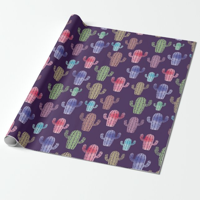 Trendy Kaktus Aquarell zeichnend nahtloses Muster  Geschenkpapier (Ungerollt)