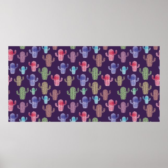 Trendy Kaktus Aquarell zeichnend nahtloses Muster  Poster (Vorne)