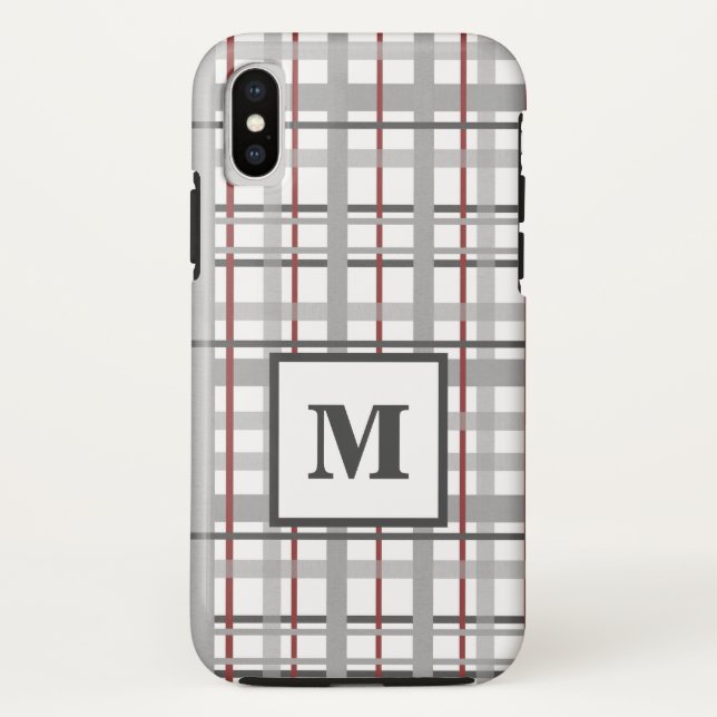 Trendy Kariert Gray Silver Red Monogram Case-Mate iPhone Hülle (Rückseite)