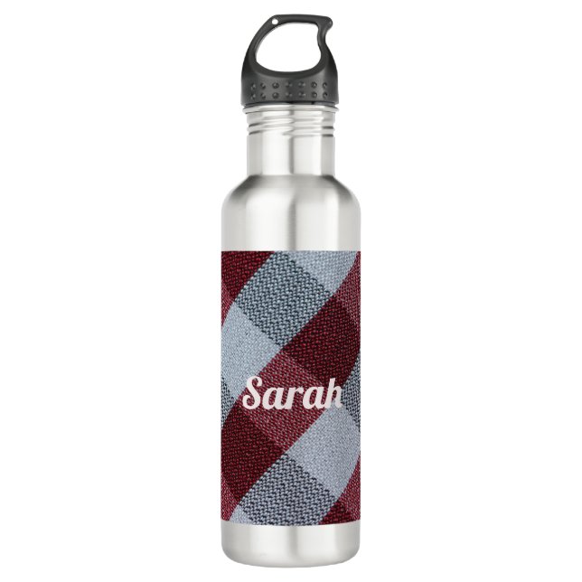 Trendy Kariert Pattern Rot und Grau Edelstahlflasche (Vorderseite)