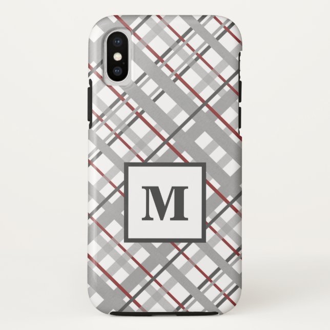 Trendy Kariert Silver Red Gray Monogram Case-Mate iPhone Hülle (Rückseite)