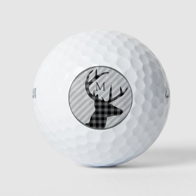 Trendy Kariertes Hirsch und Graustreifen Mit Monog Golfball (Vorderseite)