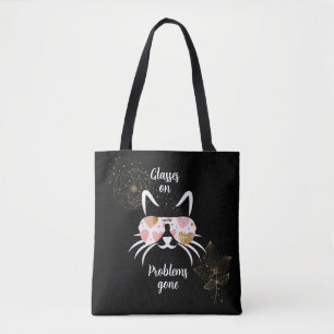 Trendy Katze mit Brille auf schwarzem Hintergrund Tasche