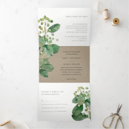 TRENDY KRAFT BERRY LEAFY FOLIAGE GREENERY WEDY DREIFACH GEFALTETE EINLADUNG