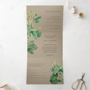 TRENDY KRAFT BERRY LEAFY FOLIAGE GREENERY WEDY DREIFACH GEFALTETE EINLADUNG
