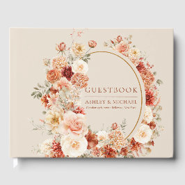 Trendy Kupferrot und bordeauxfarbene Blume Salbei Gästebuch