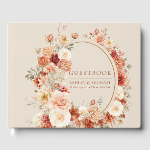 Trendy Kupferrot und bordeauxfarbene Blume Salbei Gästebuch