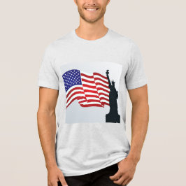 Trendy Lady Liberty und die amerikanische Flagge Tri-Blend Shirt