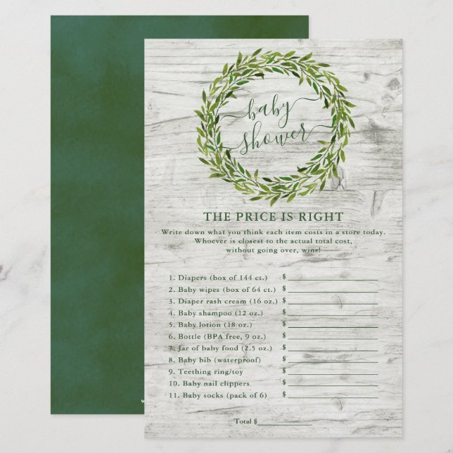 Trendy Laurel Wreath Greenerenery Baby Shower Game (Vorne/Hinten)