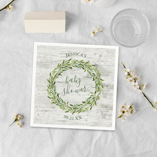 Trendy Laurel Wreath Greenery Baby Shower Serviette (Von Creator hochgeladen)