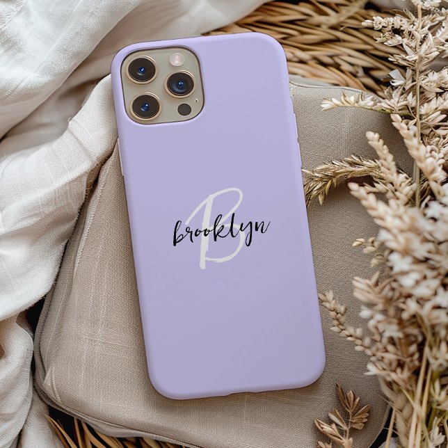 Trendy Lavender Schwarz-weiß Script Monogram Case-Mate iPhone Hülle (Von Creator hochgeladen)