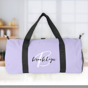 Trendy Lavender Schwarz-weiß Script Monogram Duffle Bag