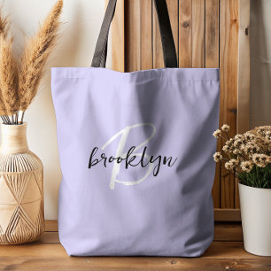 Trendy Lavender Schwarz-weiß Script Monogram Tasche