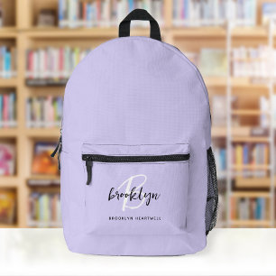 Trendy Lavender Schwarz-weiße Monogram Name Bedruckter Rucksack