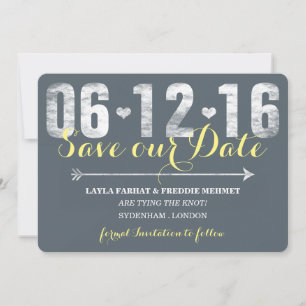 Trendy Lemon & Gray Save the Date