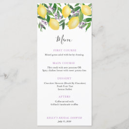 Trendy Lemons Lavender Polterabend Luncheon Menükarte