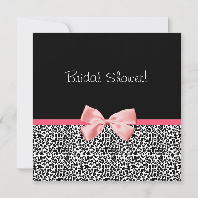 Trendy Leopard-Druck und rosa Band-Brautparty Einladung (Vorderseite)