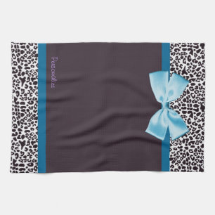 Trendy Leopard Print und Blue Ribbon mit Namen Küchentuch