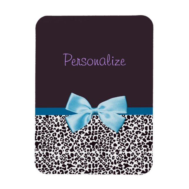 Trendy Leopard Print und Blue Ribbon mit Namen Magnet (Vertikal)