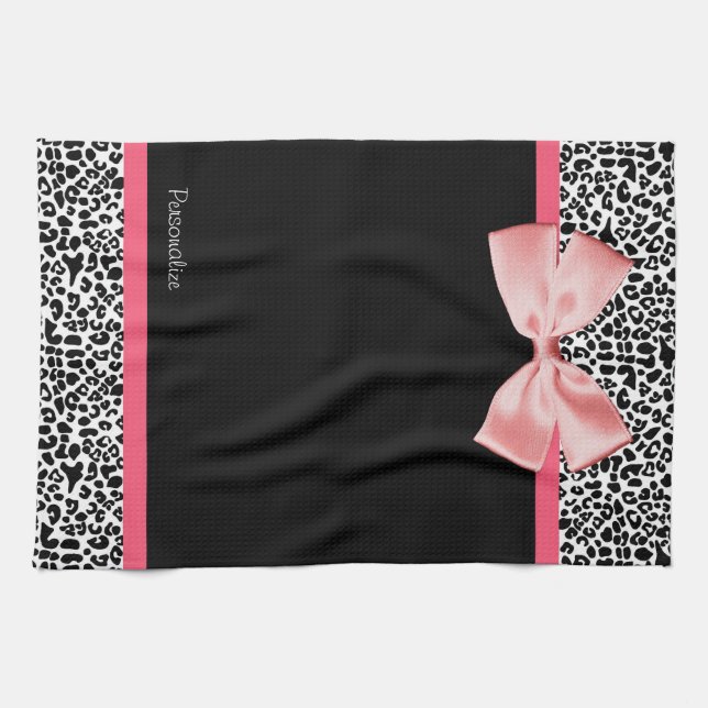 Trendy Leopard Print und rosa Band mit Namen Handtuch (Horizontal)