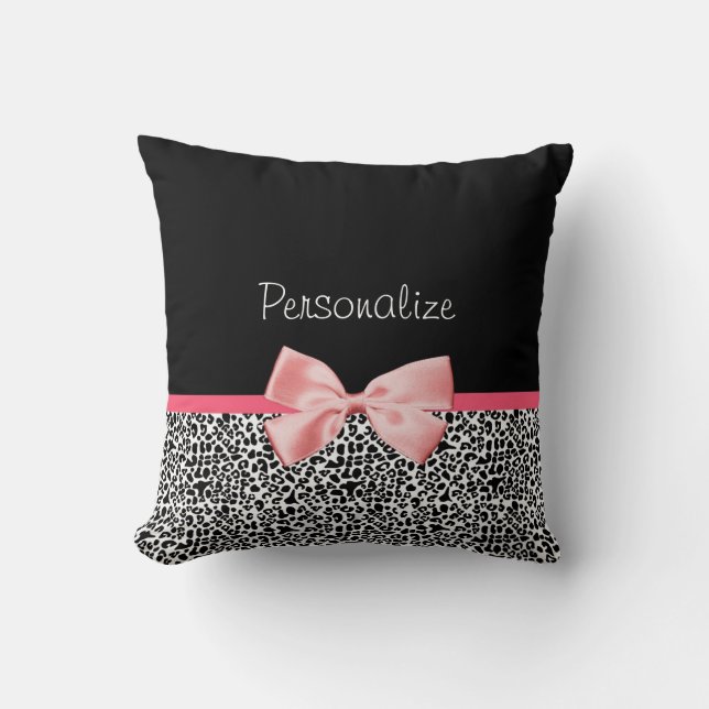 Trendy Leopard Print und rosa Band mit Namen Kissen (Vorderseite)