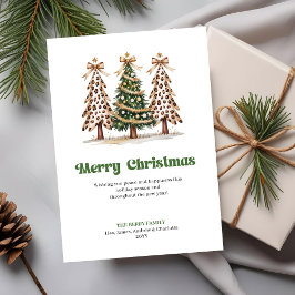 Trendy Leopard Print Watercolor Christmas Tree  Feiertagskarte