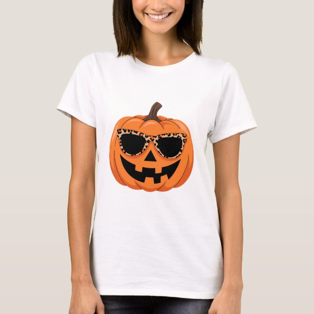 Trendy Leopard Sunglasses Pumpkin T-Shirt (Vorderseite)