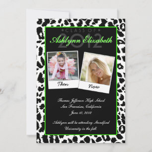 Trendy Leopard Then and Now Graduation Invitation