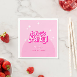 trendy Let's Go Party pink Birthday Serviette