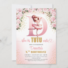 Trendy Letter D monogram ballerina Mädchen Geburts Einladung