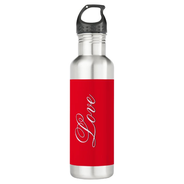 Trendy Liebe Wedding Calligraphy Script Red Edelstahlflasche (Vorderseite)