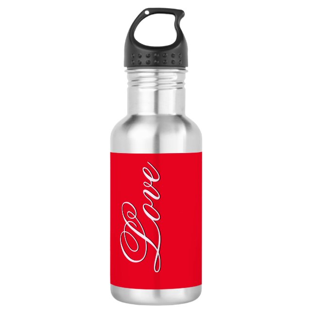 Trendy Liebe Wedding Calligraphy Script Red Edelstahlflasche (Vorderseite)