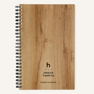 Trendy Light Brown Wood Veneer Modern Monogram Notizbuch