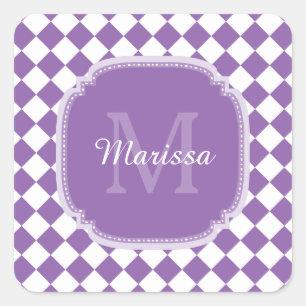 Trendy Light Lila Checked Mit Monogramm Name Quadratischer Aufkleber