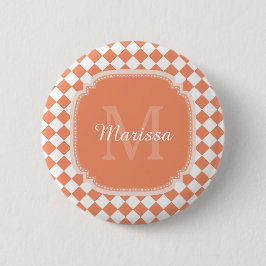 Trendy Light Orange Checkter Mit Monogramm Name Button