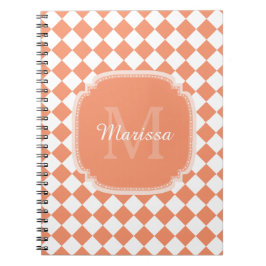 Trendy Light Orange Checkter Mit Monogramm Name Notizblock