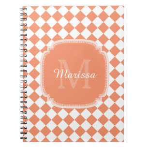 Trendy Light Orange Checkter Mit Monogramm Name Notizblock
