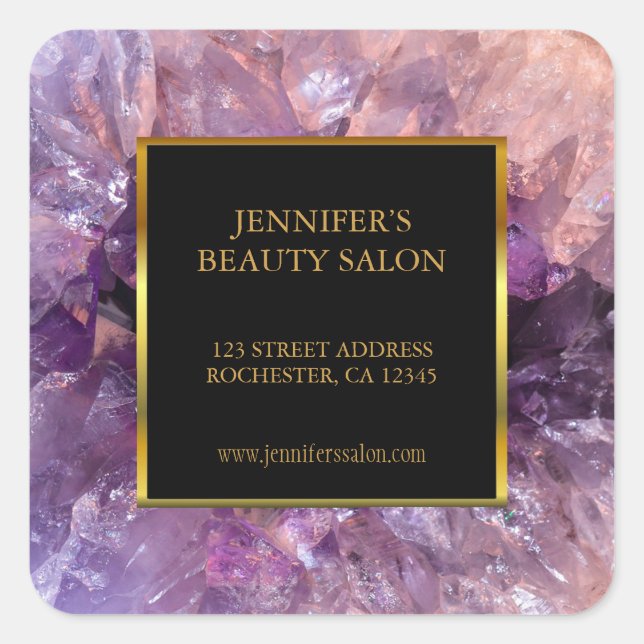 Trendy lila Amethyste berufliche Werbeaktion Quadratischer Aufkleber (Vorderseite)
